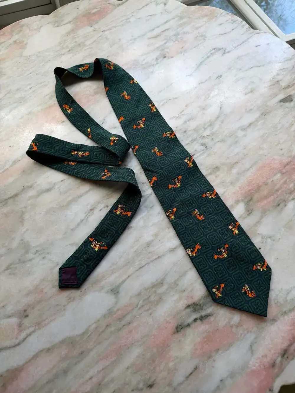 The Disney Store Vintage Tigger Pattern 100% Silk Green Necktie